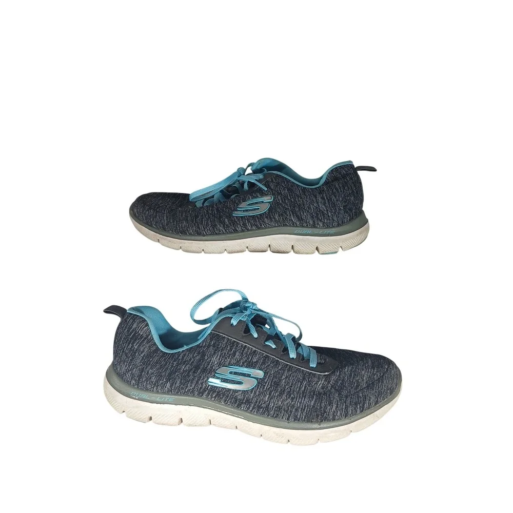 Skechers Flex Appeal 2.0 Sneakers 9.5 Black Blue Space Dye Comfort Walking Shoes